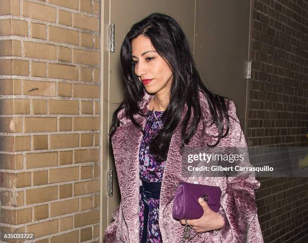 Political figure Huma Abedin is seen arriving to the Prabal Gurung collection during February 2017 New York Fashion Week at Gallery 1, Skylight...