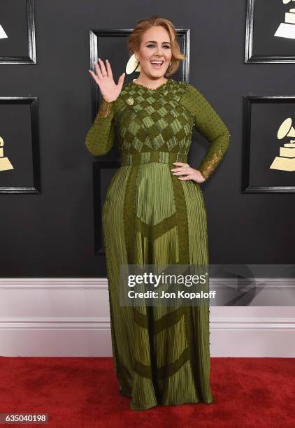 Singer Adele arrives at the 59th GRAMMY Awards at the Staples Center on February 12, 2017 in Los Angeles, California.