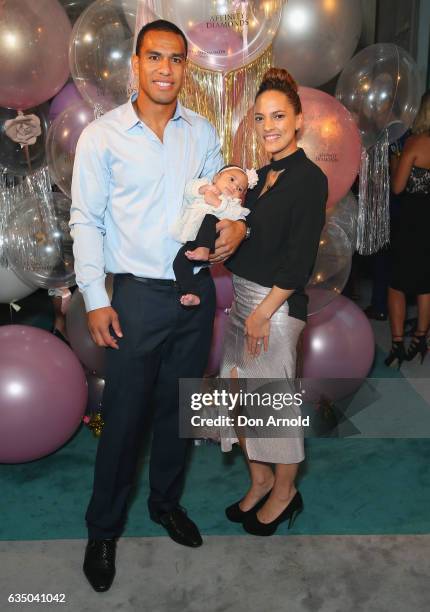 Will Hopoate, wife Jimicina and daughter Alaiah arrive ahead of the Affinity Diamonds Launch Event on February 13, 2017 in Sydney, Australia.