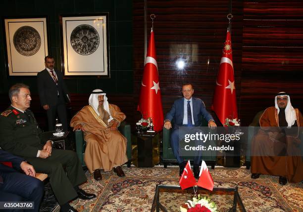 Turkish President Recep Tayyip Erdogan and Chief of General Staff of Turkey, Hulusi Akar meet with Bahrain Foreign Minister Khalid bin Ahmed Al...