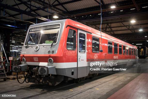 Neumuenster, Germany Rail car of German Railways at the railway plant in Neumuenster on February 07, 2017 in Neumuenster, Germany.