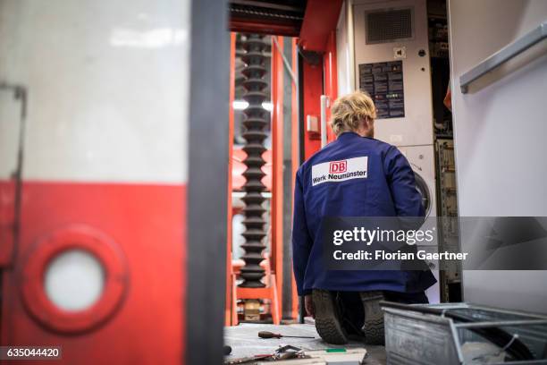 Neumuenster, Germany A technician is repairing a wagon at the railway plant in Neumuenster on February 07, 2017 in Neumuenster, Germany.