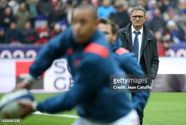 Head coach of France Guy Noves looks on during practice ahead of the RBS 6 Nations tournament match between France and Scotland at Stade de France on...