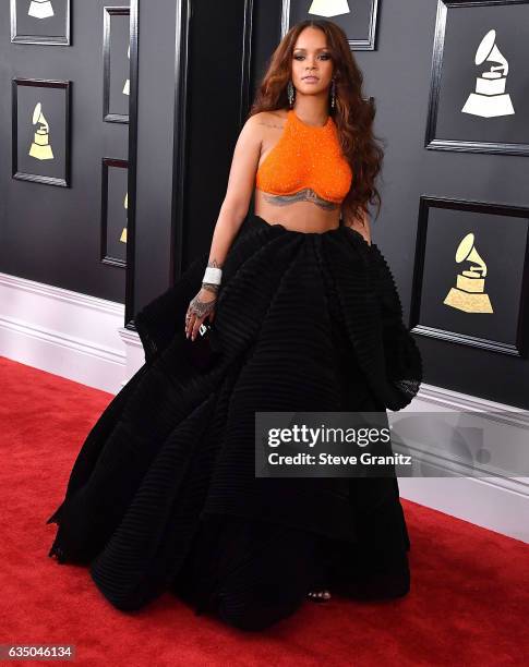 Rihanna arrives at the 59th GRAMMY Awards on February 12, 2017 in Los Angeles, California.
