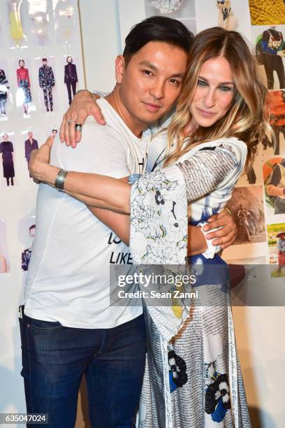 Prabal Gurung and Sarah Jessica Parker attends the Prabal Gurung show during New York Fashion Week at Skylight Clarkson Sq on February 12, 2017 in...