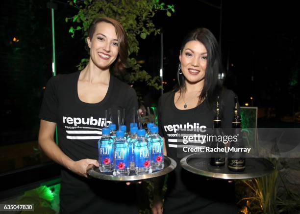And champagne bottles are served at a celebration of music with Republic Records, in partnership with Absolut and Pryma, at Catch LA on February 12,...