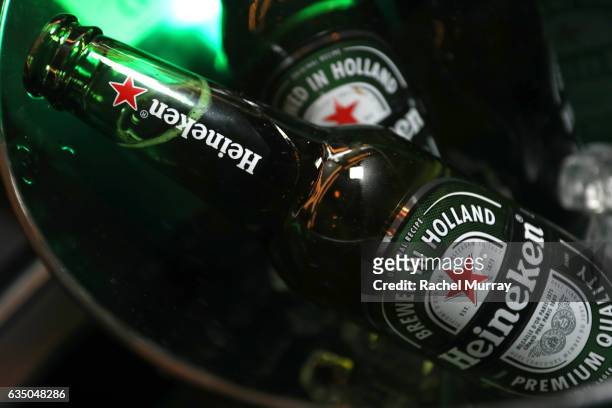 Heineken bottles on display at a celebration of music with Republic Records, in partnership with Absolut and Pryma, at Catch LA on February 12, 2017...