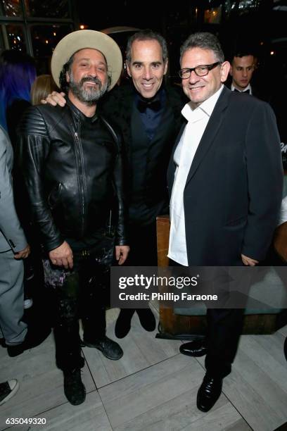 Mr. Brainwash, CEO of Republic Records Monte Lipman, and Chief Executive Officer of Universal Music Group, Lucian Grainge at a celebration of music...