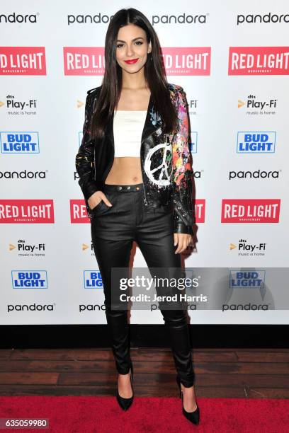 Victoria Justice arrives at the Red Light Management 2017 Grammy After Party on February 12, 2017 in West Hollywood, California.