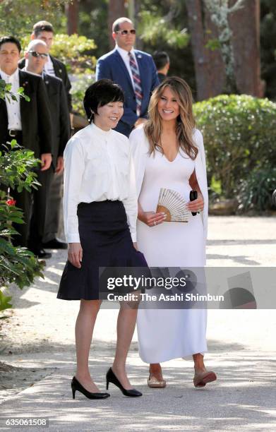 Akie Abe and Melania Trump visit the Morikami Museum and Japanese Gardens on February 11, 2017 in Delray Beach, Florida. Japanese Prime Minister...