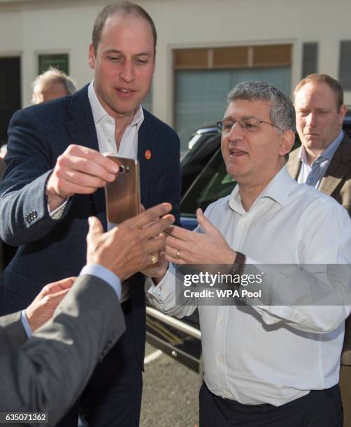 Prince Willaim, Duke of Cambridge poses with Sonny Joannou as he officially launched the Centrepoint Helpline in London on February 13, 2017 in...