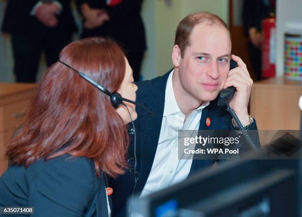 Prince Willaim, Duke of Cambridge speaks with Councillor Carys Lewis as he officially launched the Centrepoint Helpline in London on February 13,...