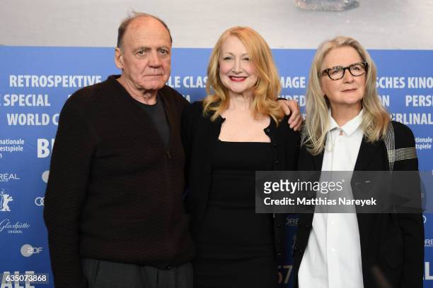Actors Bruno Ganz, Patricia Clarkson and director Sally Potter attend the 'The Party' press conference during the 67th Berlinale International Film...