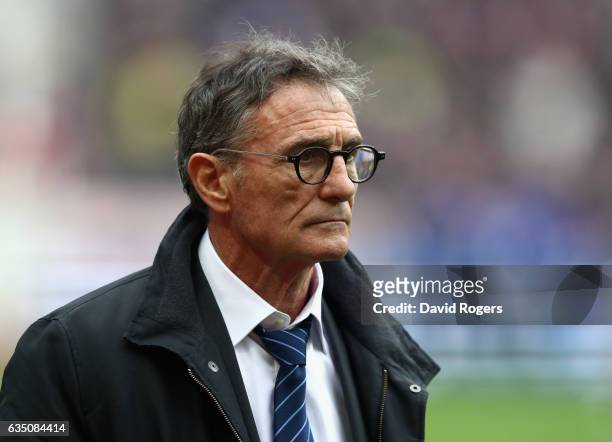 Guy Noves, the France head coach looks on during the RBS Six Nations match between France and Scotland at Stade de France on February 12, 2017 in...