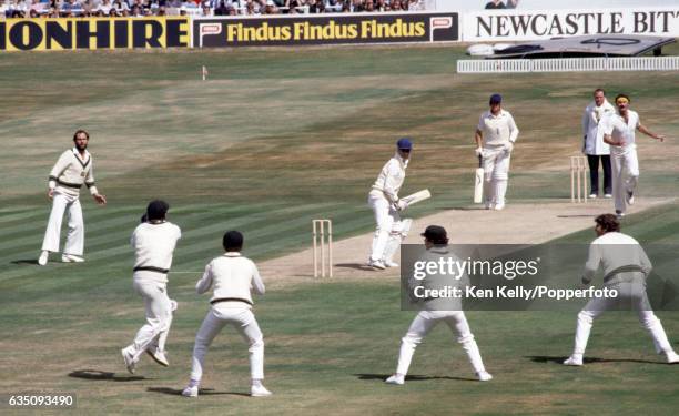 Australian bowler Dennis Lillee beats England batsman Mike Brearley during the 3rd Test match between England and Australia at Headingley, Leeds,...