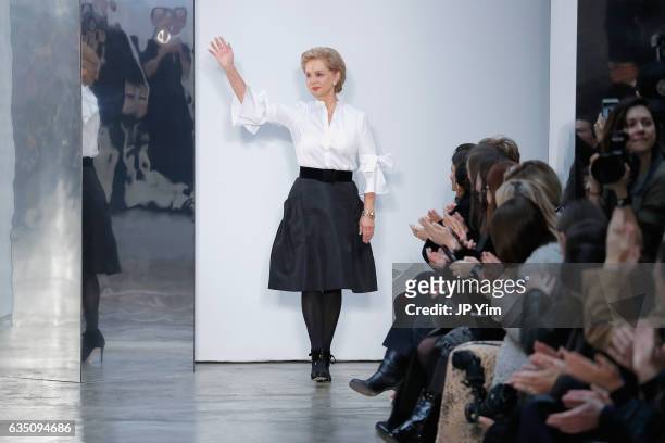 Designer Carolina Herrera walks the runway for the Carolina Herrera collection during, New York Fashion Week: The Shows on February 13, 2017 in New...