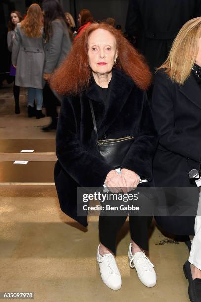 Grace Coddington attends Carolina Herrera Collection during New York Fashion Week on February 13, 2017 in New York City.