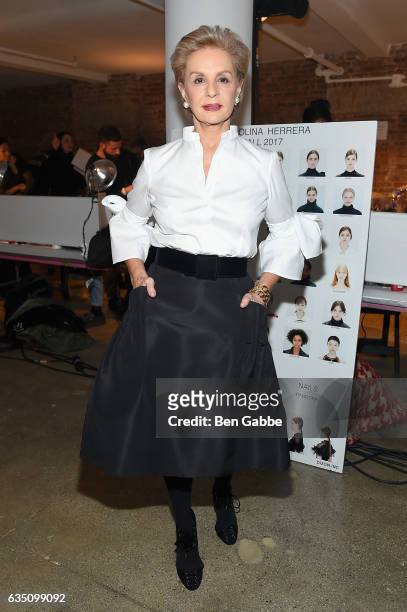 Designer Carolina Herrera poses backstage for the Carolina Herrera collection during, New York Fashion Week: The Shows on February 13, 2017 in New...