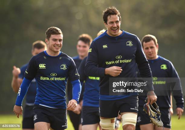 Leinster , Ireland - 13 February 2017; Luke McGrath, left, and Mike McCarthy of Leinster arrive prior to squad training at Thornfield UCD, in...