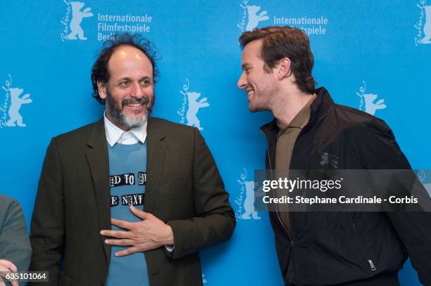 Film director and screenwriter Luca Guadagnino and actor Armie Hammer attend the 'Call Me by Your Name' photo call during the 67th Berlinale...