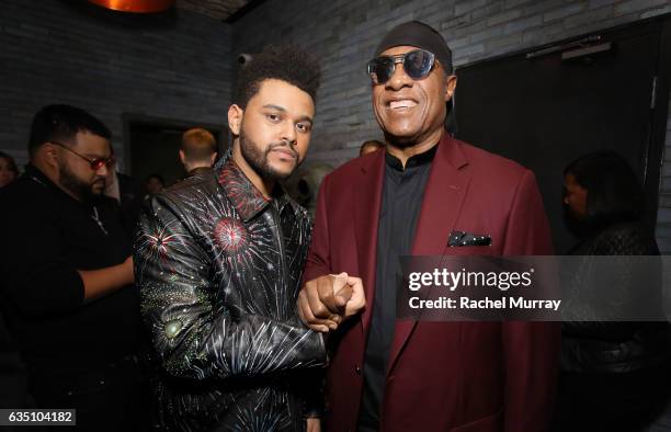 Recording artists The Weeknd and Stevie Wonder at a celebration of music with Republic Records, in partnership with Absolut and Pryma, at Catch LA on...