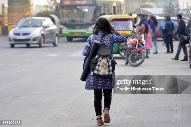 Commuters using buses & autos to travel as Ola and Uber cab drivers go on strike, on February 13, 2017 in Noida, India. Starting as a driver centric...