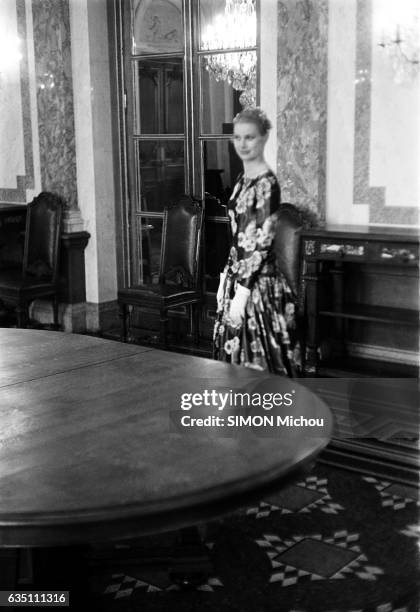 First meeting between the Prince Rainier of Monaco and Grace Kelly at the Palais de Monaco on May 6, 1955.