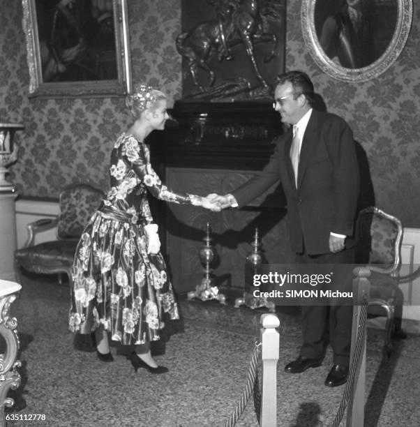 First meeting between the Prince Rainier of Monaco and Grace Kelly at the Palais de Monaco on May 6, 1955.