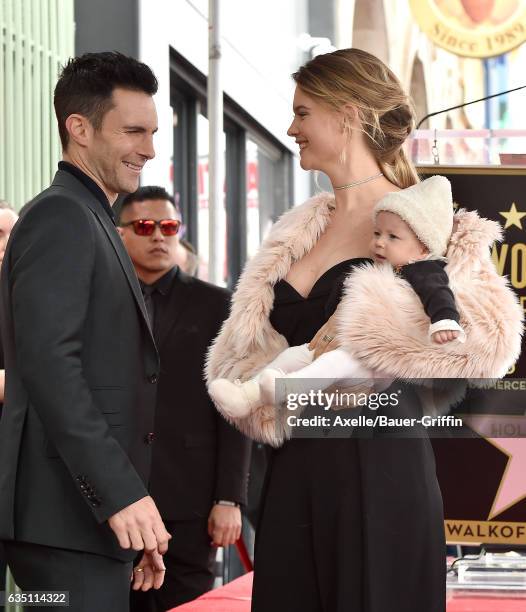 Recording artist Adam Levine, model Behati Prinsloo and daughter Dusty Rose Levine attend the ceremony honoring Adam Levine with star on the...