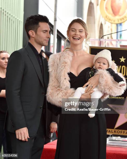 Recording artist Adam Levine, model Behati Prinsloo and daughter Dusty Rose Levine attend the ceremony honoring Adam Levine with star on the...