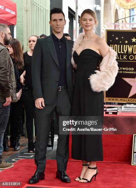 Recording artist Adam Levine and wife model Behati Prinsloo attend the ceremony honoring Adam Levine with star on the Hollywood Walk of Fame on...