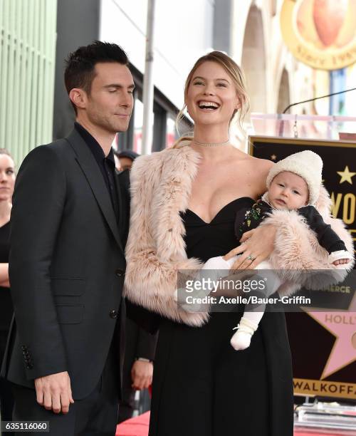 Recording artist Adam Levine, model Behati Prinsloo and daughter Dusty Rose Levine attend the ceremony honoring Adam Levine with star on the...