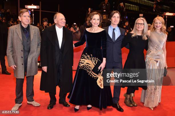 Actors Timothy Spall, Bruno Ganz, Kristin Scott Thomas, Cillian Murphy, director Sally Potter and Patricia Clarkson attend the 'The Party' premiere...