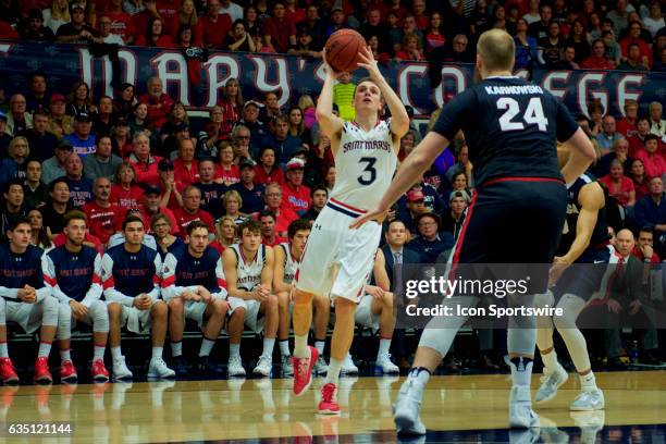 St. Mary's Gaels guard Emmett Naar shoots in front of Gonzaga Bulldogs center Przemek Karnowski during the second half of the Gaels' 74-64 loss to...