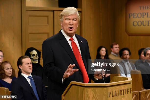 Alec Baldwin" Episode 1718 -- Pictured: Alec Baldwin as President Donald Trump during the "Trump People's Court" sketch on February 11, 2017 --