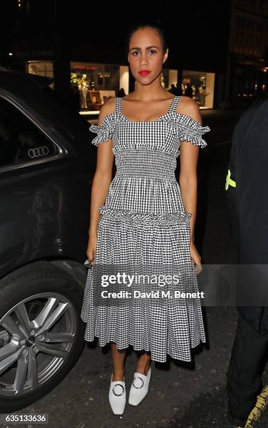 Zawe Ashton arrives in an Audi at the ELLE Style Awards at 41 Conduit Street on February 13, 2017 in London, England.