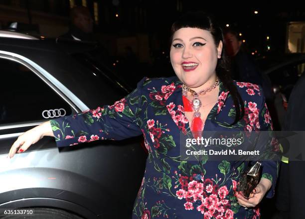 Beth Ditto arrives in an Audi at the ELLE Style Awards at 41 Conduit Street on February 13, 2017 in London, England.
