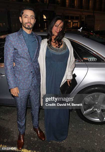 Riz Ahmed and guest arrive in an Audi at the ELLE Style Awards at 41 Conduit Street on February 13, 2017 in London, England.