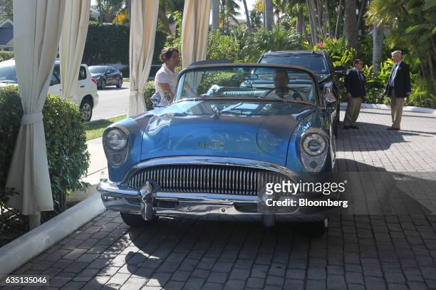 Vintage Buick Skylark sits outside of the Brazilian Court hotel in Palm Beach, Florida, U.S., on Sunday, Feb. 12, 2017. There were camels in the...