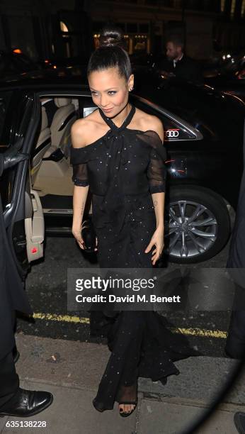 Thandie Newton arrives in an Audi at the ELLE Style Awards at 41 Conduit Street on February 13, 2017 in London, England.