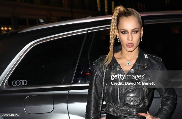 Alice Dellal arrives in an Audi at the ELLE Style Awards at 41 Conduit Street on February 13, 2017 in London, England.