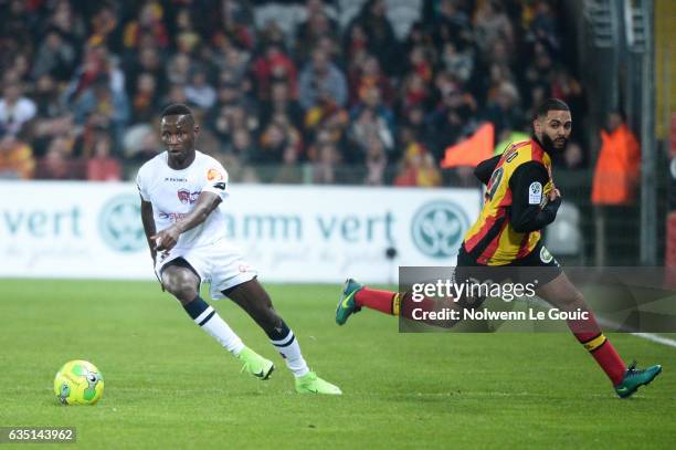 Joseph Lopy of Clermont Abdelrafik Gerard of Lens during the Ligue 2 match between Racing Club de Lens and Clermont Foot at Stade Bollaert-Delelis on...
