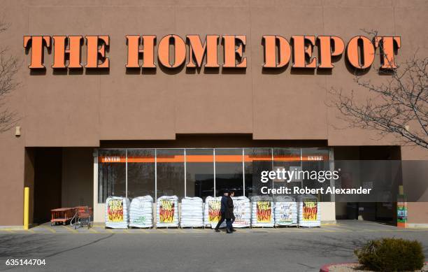 Customers shop at a Home Depot store in Santa Fe, New Mexico, in February 2017. The Home Depot is the largest home improvement supplies retailing...
