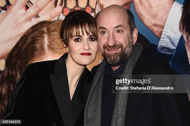 Paola Cortellesi and Antonio Albanese attend 'Mamma o Papa' premiere on February 13, 2017 in Milan, Italy.