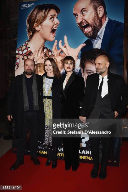 Antonio Albanese, Stefania Rocca, Paola Cortellesi and director Riccardo Milani attend 'Mamma o Papa' premiere on February 13, 2017 in Milan, Italy.