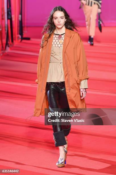 Model walks the runway for the 3.1 Phillip Lim collection during, New York Fashion Week: The Shows at Spring Studios on February 13, 2017 in New York...