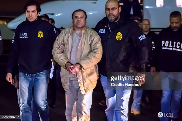 In this handout provided by U.S. Immigration and Customs Enforcement, Federal authorities announced Friday that Joaquin Archivaldo Guzman Loera,...