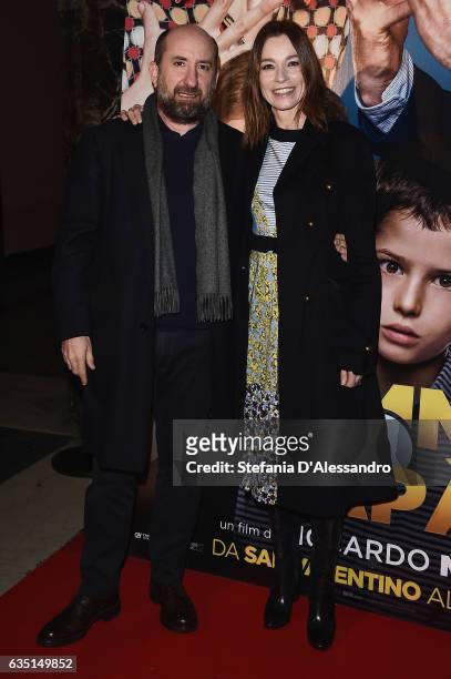 Antonio Albanese and Stefania Rocca attend 'Mamma o Papa' premiere on February 13, 2017 in Milan, Italy.