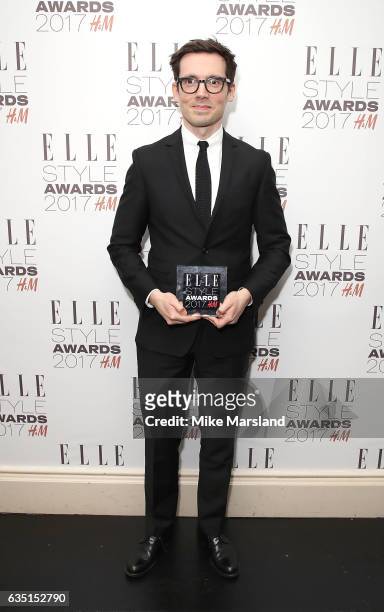 Erdem Moralioglu poses in the winners room with the British Designer of The Year award at the Elle Style Awards 2017 on February 13, 2017 in London,...
