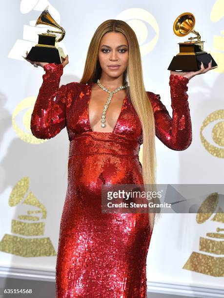 Beyonce poses at the 59th GRAMMY Awards on February 12, 2017 in Los Angeles, California.